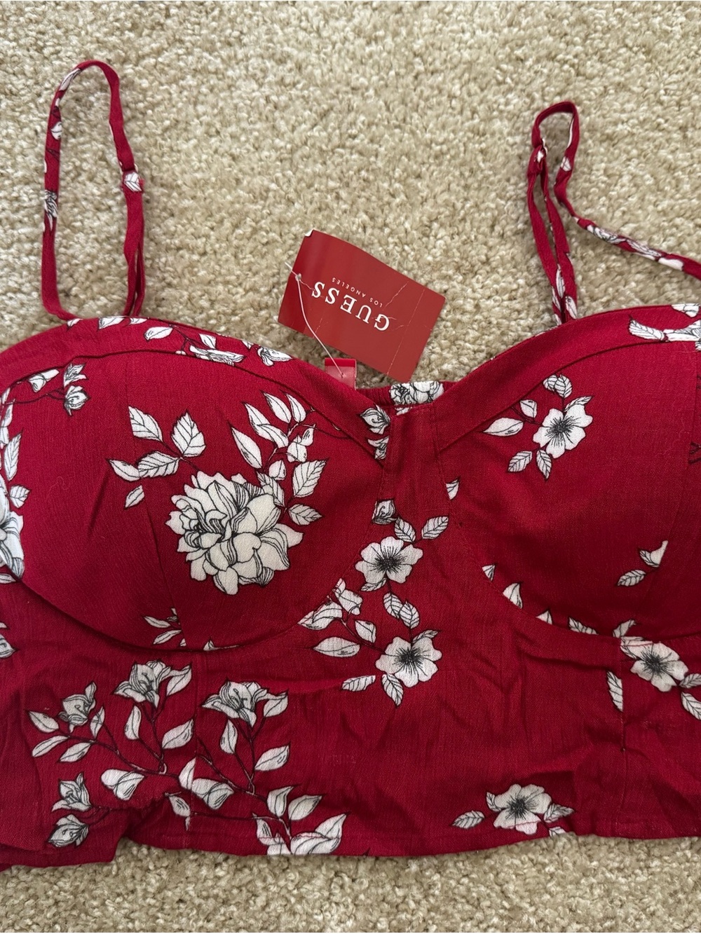 Guess Red Floral Bustier Crop Top